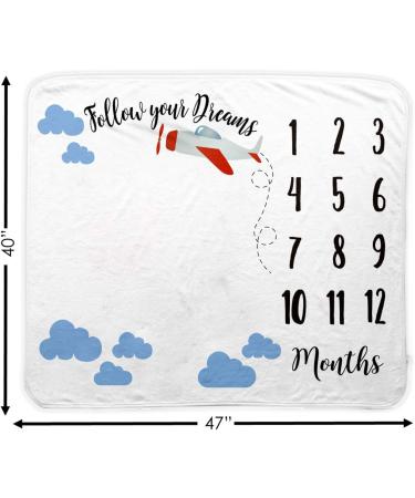 Baby Monthly Milestone Blanket with Felt Frame & Aviator Hat | 1-12 Months | Premium Soft Fleece | Photography Prop for Newborn Boy & Girl (Airplane) - Buy Online on SooperMarket.com