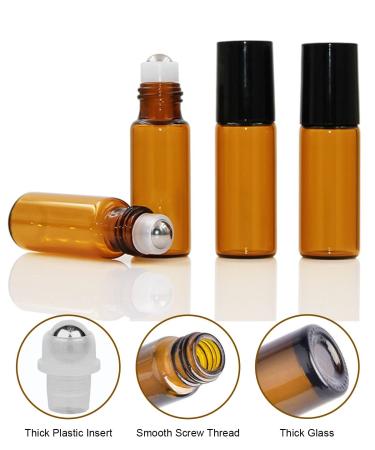 4PCs Brown Roll-On Glass Bottles for Essential Oils Refillable 5ml Aromatherapy & Perfume Roller Bottles - Buy Online on SooperMarket.com