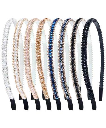 inSowni 8 Pieces Decorative Birthday Party Prom Weddling Sparkling Crystal Rhinestone Metal Headbands Hair Bands Hoops Accessories for Women Girls Teens Kids