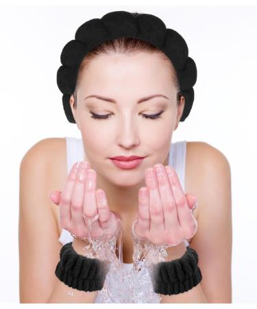 WLLHYF Spa Headband Wristband Set for Washing Face Sponge Makeup Skincare Hairband Soft Towel Cloth Headwear Puffy Non Slip Padded Hair Band Hair Accessory for Women Girls Shower Sports(Black) - Buy Online on SooperMarket.com