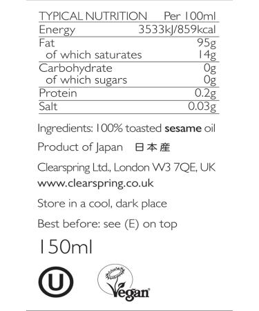 Clearspring Japanese Pure Toasted Sesame Oil - Authentic Flavor | 100ml - Buy Online on SooperMarket.com