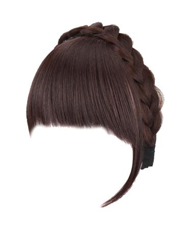 Fluffy Fake Hair Band Bangs Braid Headband Wig Bangs Headband with Bangs Fluffy Front Fake Bangs Non slip Headband Hair Extensions for Women Girls - Dark Brown