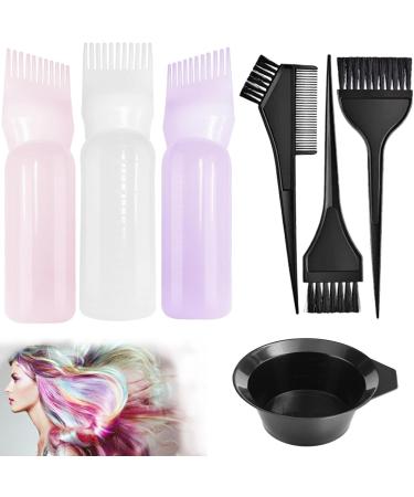 YEAPEAK 3 Pieces Hair Dye Comb Applicator Comb Bottle + Hair Dye Tool Set - 3 Hair Dye Brush Combs + Hair Dye Bowls Basic Tools for Colouring Hair (Purple White Pink)
