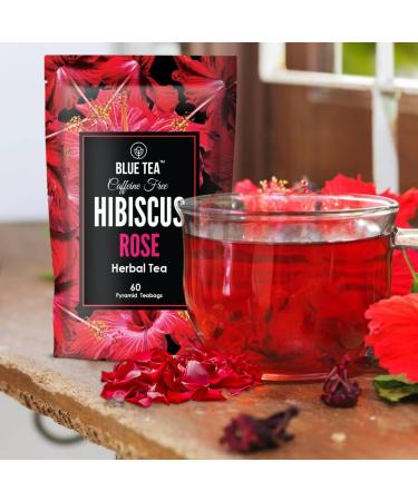 BLUE TEA - Hibiscus Rose Herbal Tea - 60 Tea Bags || CAFFEINE FREE || Hibiscus + Rose | Christmas Tea Gifts | Vegan - Gluten Free - Non-GMO | Eco-Conscious Ziplock Pouch - Buy Online on SooperMarket.com