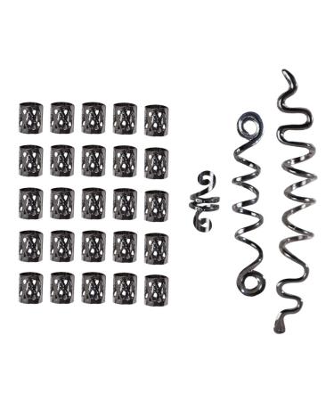 LICHENGTAI 28 Pieces Dreadlocks Jewelry Hair Spiral Clips Hair Dreadlocks Accessories Metal Cuffs Hair Braiding Beads Adjustable Hair Jewelry Braids Accessories for Women Men Braids Decoration Black