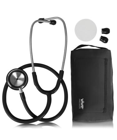 Vive Precision Dualhead Stethoscope - Dual Head Diaphragm Bell for Nurses ER Cardiology Veterinary (Black)
