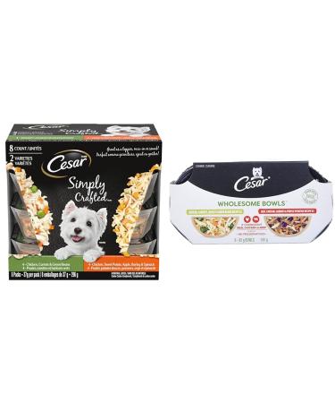 CESAR Simply Crafted Wet Dog Food Chicken Carrots & Green Beans & Wholesome Bowls Wet Dog Food Chicken Carrots Barley & Green Beans - Beef Chicken Carrots & Purple Potato 6x85g Variety Pack