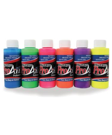 Face Painting Makeup - ProAiir Water Resistant Makeup - Set of 6 UV/Fluorescents - 1 oz (30ml) 1 Ounce