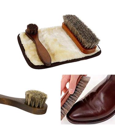 Set of 2 Wooden Shoe Brushes with Horse Hair Bristles - Shoe Shine, Clean, Buff, and Polish Shoes, Sofas, Bags, and Furniture - Buy Online on SooperMarket.com