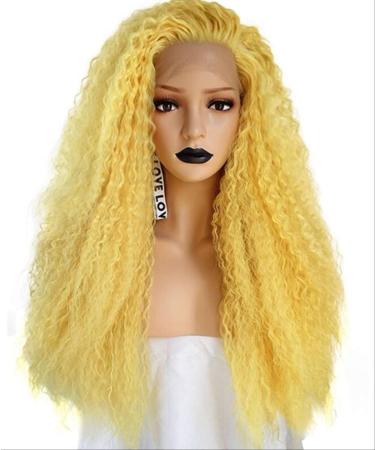 DIDADA wig Temperature Fiber Long Curly Red Pink Orange Yellow Blonde Mix Synthetic Lace Front Wig For Women 24inches Yellow