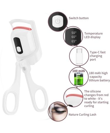 Heated Eyelash Curler - USB Rechargeable, Digital Display, 3 Temperature Settings - White - Buy Online on SooperMarket.com