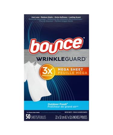 Bounce Wrinkle Guard Dryer Sheets Outdoor Fresh 50 Sheets Per Box