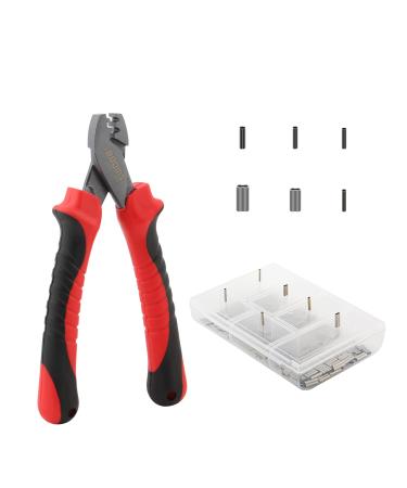 Booms Fishing CP2 Fishing Crimping Tool for Single-Barrel Sleeves, with 300pcs Sleeves Red Crimping Pliers with 300pcs Sleeves