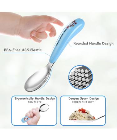Vicloon Baby Fork and Spoon Set - Stainless Steel Cutlery for Toddlers - Fox Pink/Blue/Beige - Buy Online on SooperMarket.com