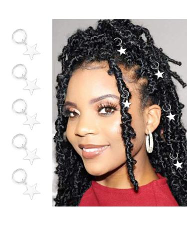 Formery Star Braid Hair Clips Silver Dreadlock Charms Accessories Locs Rings Jewelry Hair Accessory for Women and Girls (5PCS)