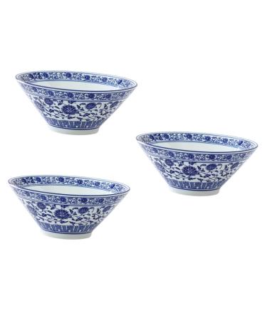 Zerodeko 3 Pcs Ramen Bowl Vintage Salad Blue Dishes White Salad Bowls Dipping Bowls Chinese Rice Bowl Ceramic Noodle Bowls Asian Soup Bowl Appetizer Snack Bowls Ceramics Porcelain Bowl Hard 17.5X17.5X8CMx3pcs Assorted Colorx3pcs