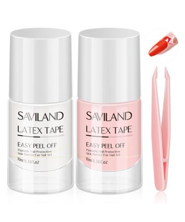 SAVILAND Liquid Latex for Nails 20ML Latex Nail Polish Barrier Peel Off with Tweezer Cuticle Guard Skin Barrier Nail Protector Pink White Nail Tape for Nail Art Tools Manicure Set for Salon Home