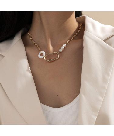 Missgrace Simple Necklace Gold Silver Pearls Multilayered Long Necklaces Jewelry for Women and Girls (Gold)