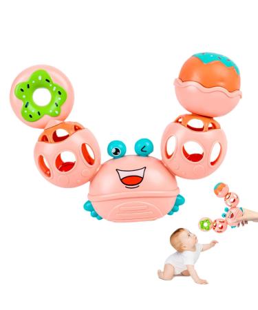 Abbto Babyrassel - newborn toy in crab shape - Soft ball easy to hold bite ring for sensory ball exploration and teeth molar ball calming bite ring toys baby ball