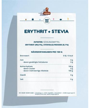 No Sugar Sugar Erythrit + Stevia - Healthy Zero-Calorie Sugar Substitute for Cooking & Baking (2x 1000g) | Natural Sweetener 1:1 Ratio No Aftertaste - Buy Online on SooperMarket.com
