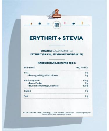 No Sugar Erythritol & Stevia - Natural Calorie-Free Sugar Substitute 1:1 for Cooking & Baking (1kg) - Buy Online on SooperMarket.com