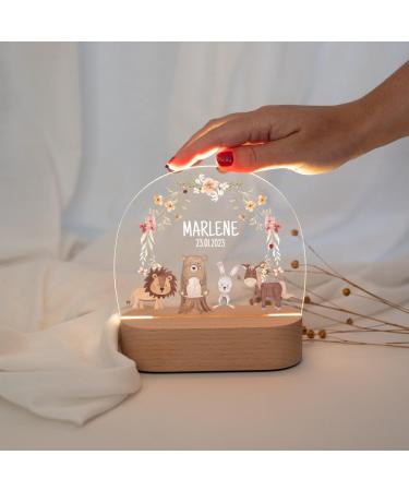 Wondering - personalized night light for babies - individual bedside lamp for children - personalized gifts children - baby gift - gift for birth animals flower wreath