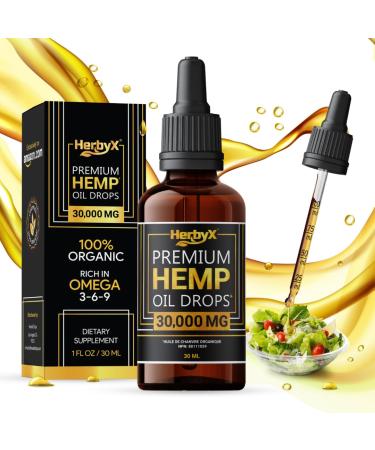 Hemp Oil for Pain & Anxiety Relief 30 000MG Organic Hemp Oil Drops for Better Sleep Mood & Stress Support Vegan Friendly Pure Hemp Seed Oil CO2 Extracted - Rich in Omega 3-6-9 Oils Vitamins & Fatty Acids - NON-GMO Cold Pressed Supplements
