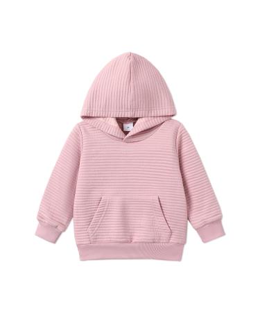 PATPAT Toddler Hoodie Boy Girl Hooded Sweatshirt Solid Color Textured with Pocket Pullover Hoodies for Toddler 3-4 Years Pink