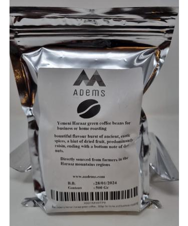 Adems Yemen Haraaz green coffee beans premium unroasted coffee beans for home and business roasting 500gr (500) 500.0 grams