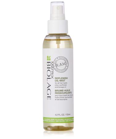 BIOLAGE R.A.W. Replenish Oil-Mist | Pre-Shampoo Treatment Smoothes & Conditions Hair | With Olive, Sunflower & Borage Oil | Silicone-Free | For All Hair Types | 4.2 Fl. Oz.