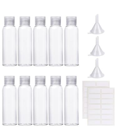 10 empty travel flashing containers folding lids cosmetic bottles with funnel pipette and labels for trips or cosmetics unit size
