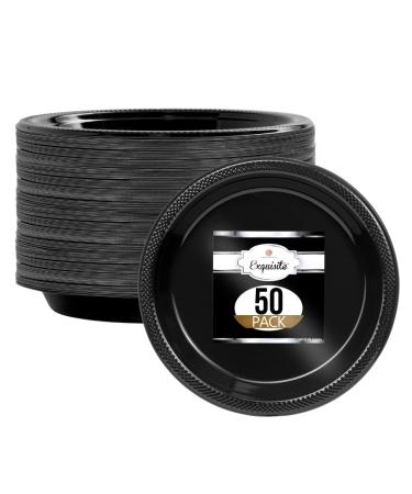 Exquisite 10 Inch. Black Plastic Plates - 50 Count - Round Solid Color Disposable Plates - Black Dinner Party Plates For All Occasions - Black Plastic Party Plates For Parties 10 Inch Plates Black