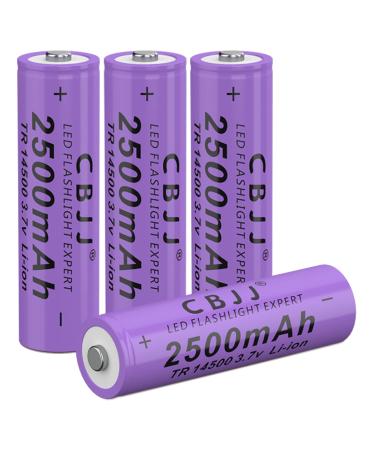 14500 Battery 3.7V Li-ion Rechargeable Battery 2500mAh 14500 Rechargeable Battery 3.7V Battery for Flashlight Toys (4 Pack Purple)