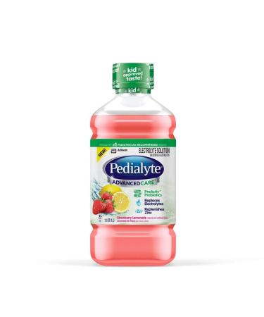 Pedialyte AdvancedCare Electrolyte Solution, Quickly Replaces Fluids, Zinc, and Electrolytes to Prevent Dehydration, Plus Prebiotics to Help Promote Digestive Health, 1 Liter, Strawberry Lemonade