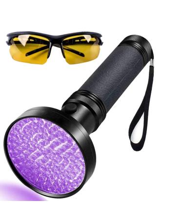 LGUIY UV Torch Flashlight UV Light 100 LEDs Torch Black Light 395nm Ultraviolet Flashlight Blacklight with Goggle for Pet Dog Cat Stains Scorpion Currency Bed Bug Detector