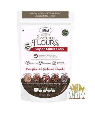 NIHKAN Premium Millet Flour - 5 Sprouted Millets Premix - 454g (1lb)| Gluten free High protein Flour | Gut Friendly Fibre | Low GI & Good Carbs