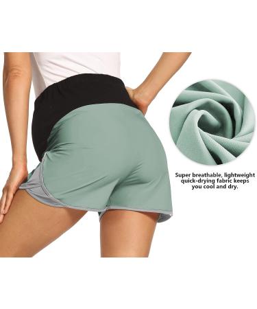 Foucome Maternity Quick-Dry Over Belly Yoga Shorts - Green/Grey, Small - Buy Online on SooperMarket.com