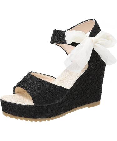 Gufesf 2022 Platform Sandals for Women - Sexy Polka Dot Wedge Sandals, Open Toe High Heel Shoes in Black - Size 8 - Buy Online on SooperMarket.com