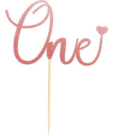 Arthsdite One Cake Topper with Heart Baby First Birthday Cake Decorations for Baby Shower Boys Girls Kids 1st Birthday Party Decorations Supplies - Rose Gold Glitter - Buy Online on SooperMarket.com