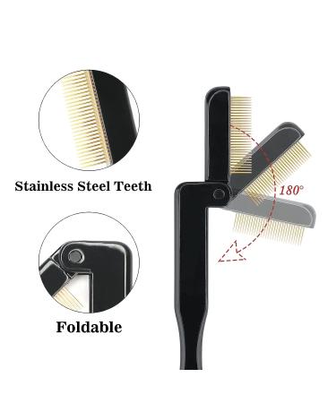 Folding Metal Teeth Eyelash & Eyebrow Comb Set - Professional Tool for Defined Lashes & Brows (Black) - 2PCS - Buy Online on SooperMarket.com