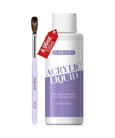 Saviland 4.06 oz Acrylic Nail Liquid   120ml Monomer Acrylic Nail Liquid for Acrylic Powder with Acrylic Brush 12 MMA-Free Non-Yellowing Formula for Acrylic Nail Extension & Carving Home Salon Use A-Acrylic Liquid