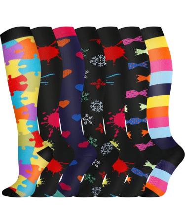 Pnosnesy Compression Socks (7 Pairs) for Men & Women 15-20 mmHg is Best for Athletics Running Flight Travel Support S-M Multicoloured 14