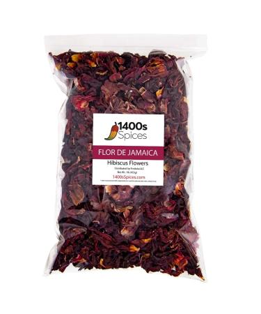 1lb Dried Hibiscus Flowers perfect for Tea and Mexican Agua Fresca, Flor de Jamaica, Whole Flowers and Petals by 1400s Spices 1 Pound (Pack of 1)