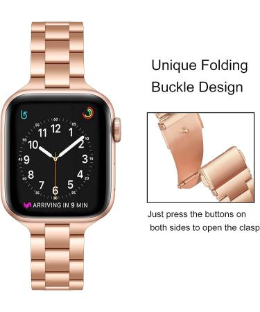OMIU Thin Band Compatible with Apple Watch - Premium Stainless Steel Metal Replacement Wristband for iWatch 38mm/40mm/41mm - Rose Gold - Adjustable Strap for Women and Men - Buy Online on SooperMarket.com