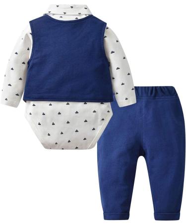 Famuka Baby Boy 3 Piece Formal Suit with Bows Waistcoat | Navy Gentleman Tuxedo | Size 2-3 Months - Buy Online on SooperMarket.com