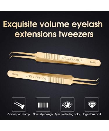 NAGARAKU Gold Curved Angled Volume Tweezers - Lightweight Stainless Steel Precision Tweezer for Easy Eyelash Extension Fanning (N-07) - Buy Online on SooperMarket.com