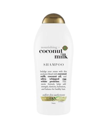 OGX Nourishing + Coconut Milk Moisturizing Shampoo for Strong & Healthy Hair, with Coconut Milk, Coconut Oil & Egg White Protein, Paraben-Free, Sulfate-Free Surfactants, 25.4 fl oz