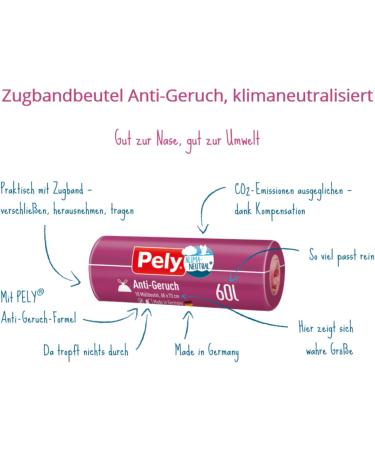 Pely Drawstring Garbage Bags - Anti-Odor 60L Climate Neutral Value Pack 17x10 - Perfect for International Shipping - Buy Online on SooperMarket.com