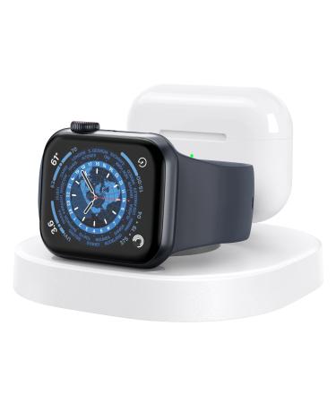 for Apple Watch Charger - 2 in 1 Wireless Watch Charger Portable Charging Stand with Charging Cable Compatible with iWatch Series 8/7/6/5/4/3/2/SE - Charging Dock Station for AirPods 1/2/3/Pro White