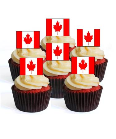 24 Canadian Flag Canada Flag Edible PREMIUM THICKNESS SWEETENED VANILLA Wafer Rice Paper Cupcake Toppers/Decorations